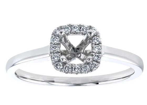 Cushion Cut semi mount ring settings , 0.46ct 18K White Gold Promise Ring OEM ODM