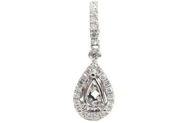 Pear Cut White Diamond Pendant Semi Mount 5x7mm 3.0g Weight