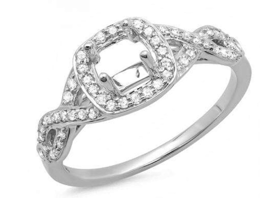 0.38ct 1.3mm 14k White Gold Semi Mount Rings Cushion Cut for Birthday