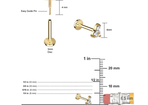 Helix Gold Body Piercing Jewelry Earring Barbell shape 5mm 8mm 10mm Dimension