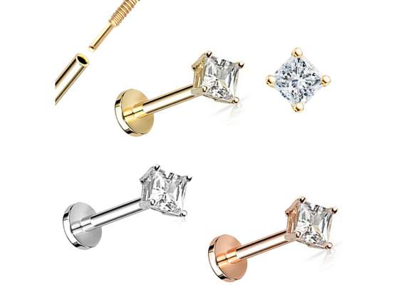14K Gold Princess Cut Diamond Stud Earrings Dia 3×3mm ODM for Anniversary