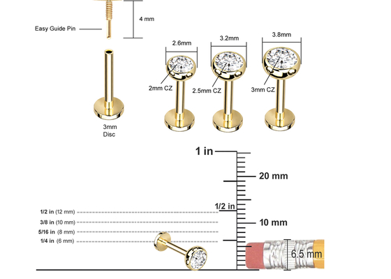 Sterile Gold Body Piercing Jewelry Earrings Screw Style Dia 3×3mm