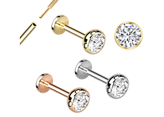 Sterile Gold Body Piercing Jewelry Earrings Screw Style Dia 3×3mm