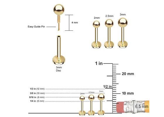 OEM 14k Gold Cartilage Earrings , Body Piercing Earring 5mm 8mm 10mm Length