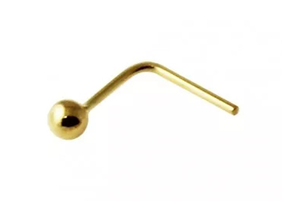 L Shaped 18k Gold Nose Ring , Nose Ring With Ball On End 1.5-2.0mm size