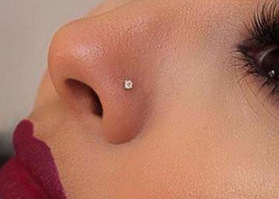 L Shape 18K Gold Nose Piercing Button Style For Women 6mm + 5mm Length