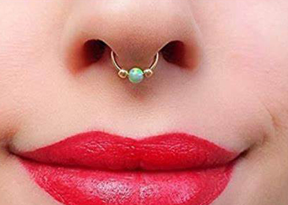 Dia 8mm Hoop Nose Piercing , White Gold Nose Ring With 3 Pieces Opal Stones ODM