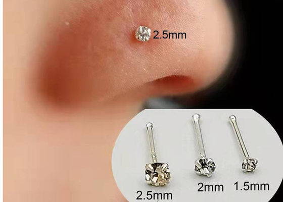 Thickness 0.6mm 18K Gold Nose Piercing with 1.25-3.0mm Diamonds