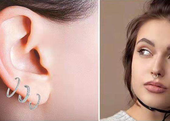 Dia 9mm 11mm 18k Gold Nose Stud , Nose Ring Piercing With 0.14ct Natural Diamonds