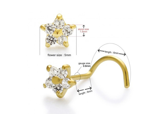Flower Shape 18k Gold Diamond Nose Stud With 1.5mm 0.07ct 4 Pieces Genuine Diamonds