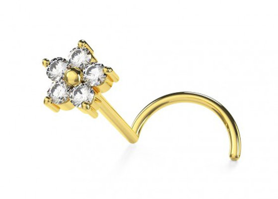 Flower Shape 18k Gold Diamond Nose Stud With 1.5mm 0.07ct 4 Pieces Genuine Diamonds