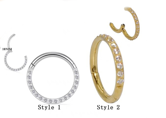 Hinged Segment 14K Gold Clicker Hoop shape with 16G Pave Diamond