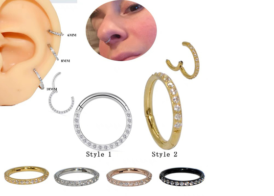 Hinged Segment 14K Gold Clicker Hoop shape with 16G Pave Diamond