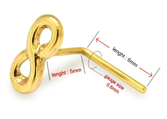 Dainty 18K Gold Nose Piercing L Shaped 0.6mm Thickness Hypoallergenic