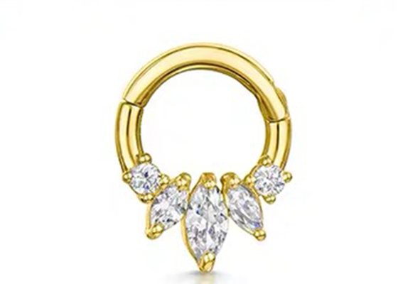 Marquise Cut 14K Gold Clicker Piercing Four Claw Setting Type For Septum Daith Nose