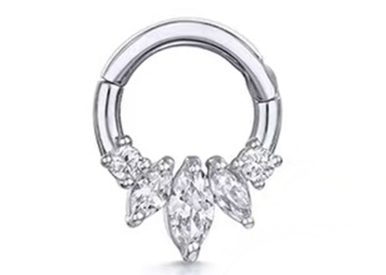 Marquise Cut 14K Gold Clicker Piercing Four Claw Setting Type For Septum Daith Nose