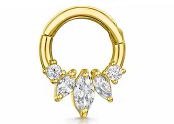 Marquise Cut 14K Gold Clicker Piercing Four Claw Setting Type For Septum Daith Nose