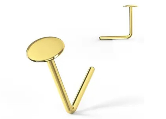 L Shape 18K Gold Nose Piercing Button Style For Women 6mm + 5mm Length