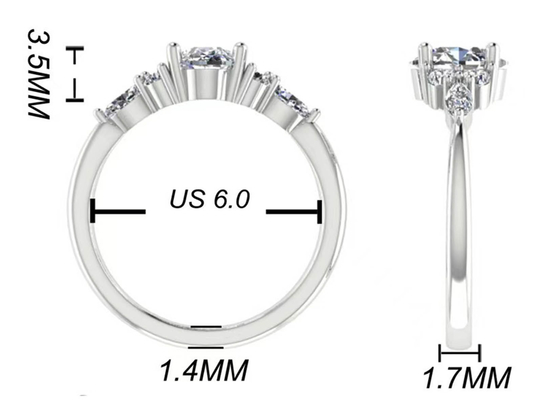OEM Oval Diamond Engagement Ring , Round White Gold Ring 7.19x5.15x3.17mm size