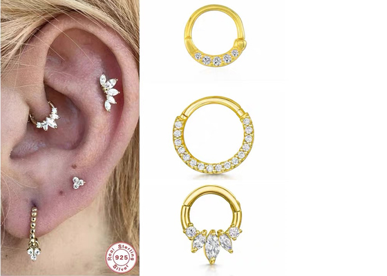 14G 16G 14k Gold Clicker Piercing For Nose Septum 6mm 10mm Size