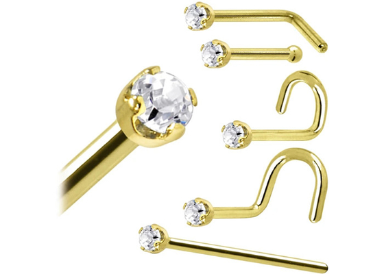 ODM 18k Rose Gold Nose Ring , Nose Piercing Pin With 1.5-2.5mm Natural Diamond