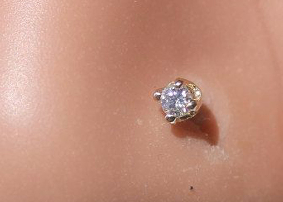 ODM 18k Rose Gold Nose Ring , Nose Piercing Pin With 1.5-2.5mm Natural Diamond