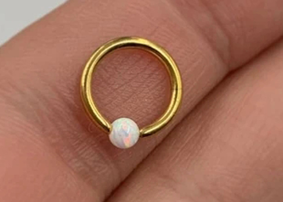 Hoop 18K Gold Nose Piercing With Natural Opal Inner Diameter 8-12mm