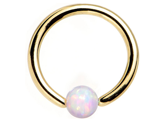Hoop 18K Gold Nose Piercing With Natural Opal Inner Diameter 8-12mm
