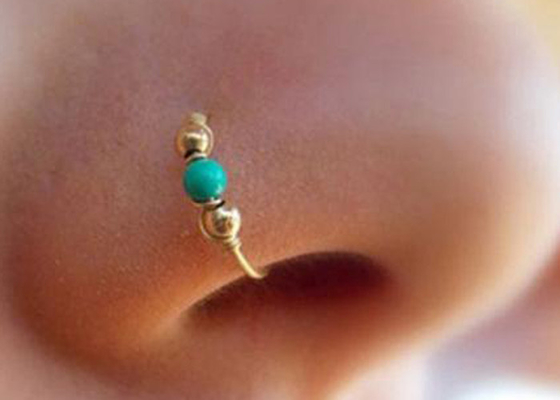 Hoop 18K Gold Nose Piercing With Natural Opal Inner Diameter 8-12mm