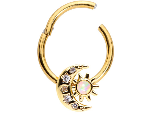 Solid 18K Gold Nose Piercing Moon Sun Shape With 0.06ct SI2 Natural Diamonds ODM