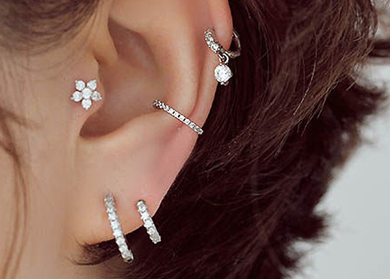 0.1ct Diamonds Tragus Piercing Ring , White Gold Nose Ring Inner Dia 8-15mm