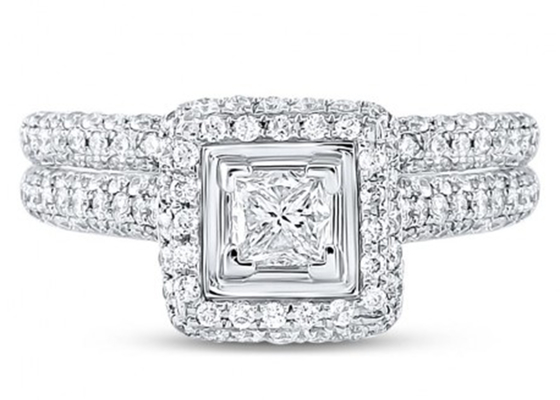 14K Yellow Gold Square Cut Promise Rings 0.8ct Three Stone