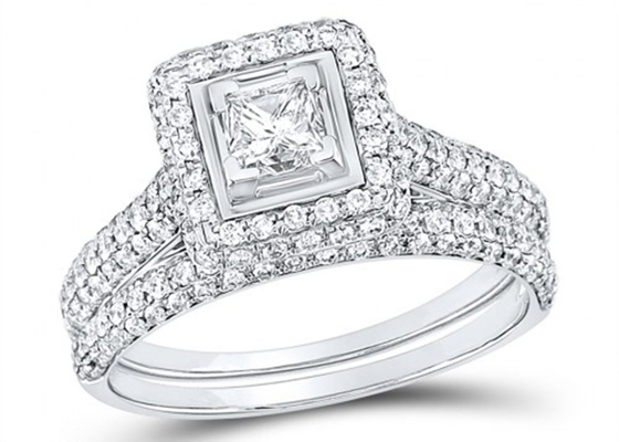 14K Yellow Gold Square Cut Promise Rings 0.8ct Three Stone