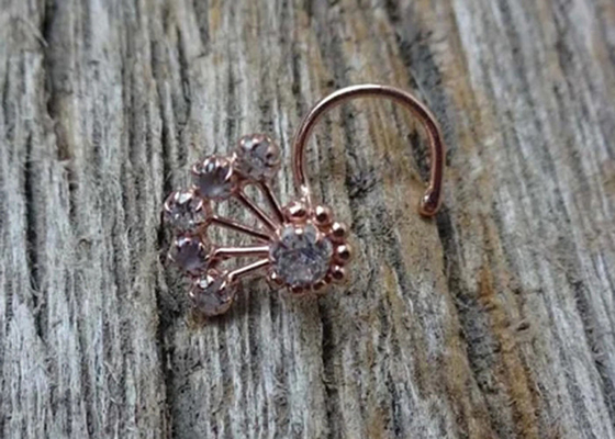 18K Rose Gold Nose Ring With Diamond 0.05ct for Daily Wear OEM ODM