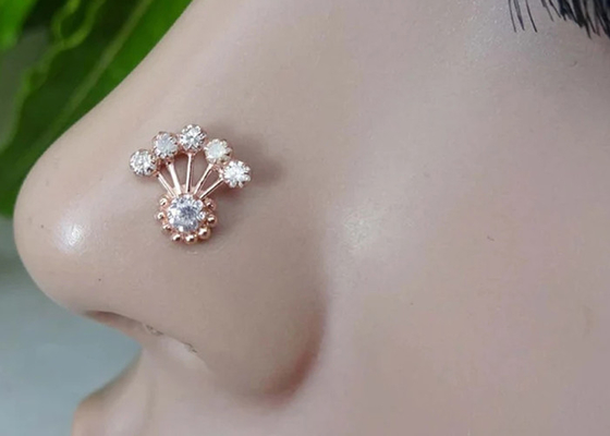 18K Rose Gold Nose Ring With Diamond 0.05ct for Daily Wear OEM ODM