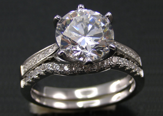 1PCS Round Brilliant Cut Diamond Ring 1.25CT , 18k White Gold Ring Set For Women