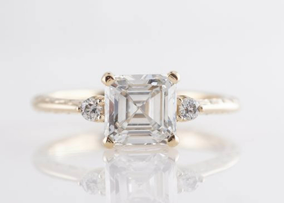 14K Rose Gold Asscher Cut Diamond Engagement Ring 1.29ct Classic Style