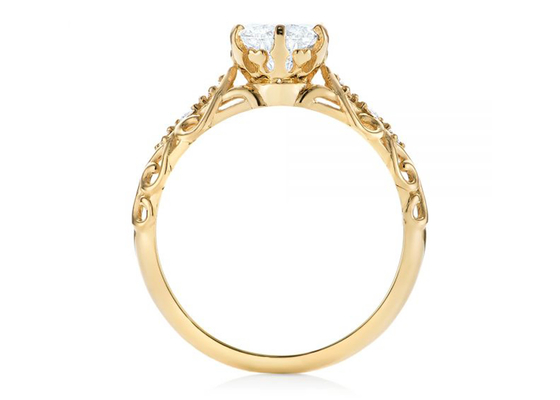 14K Yellow Gold Real Diamond Jewellery Ring Vintage Style 6.5mm Size OEM