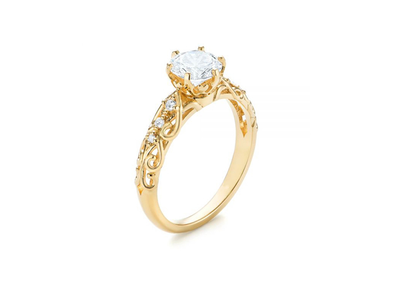 14K Yellow Gold Real Diamond Jewellery Ring Vintage Style 6.5mm Size OEM