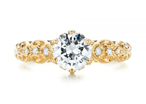 14K Yellow Gold Real Diamond Jewellery Ring Vintage Style 6.5mm Size OEM