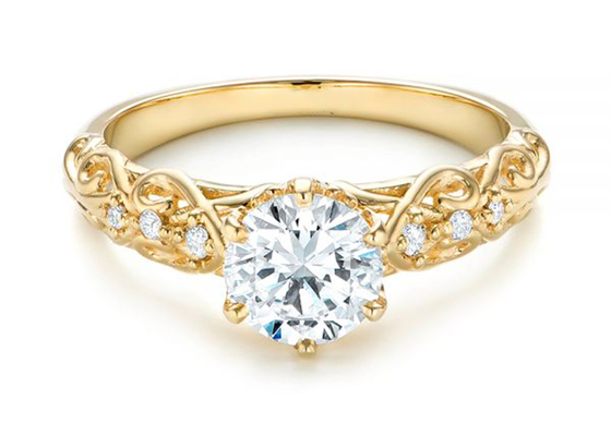 14K Yellow Gold Real Diamond Jewellery Ring Vintage Style 6.5mm Size OEM
