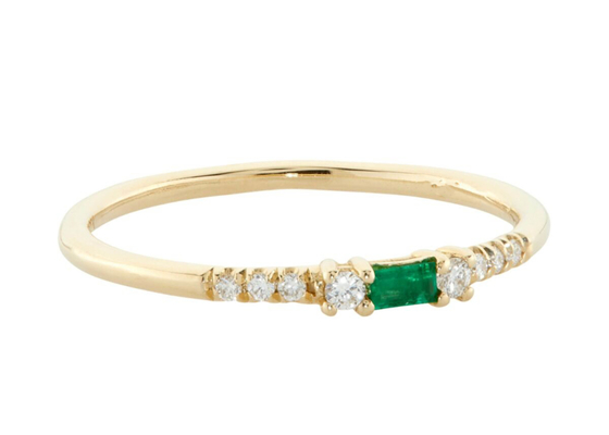 4×6mm Baguette Cut Emerald Ring , 14k Yellow Gold Emerald Ring Fashion Style