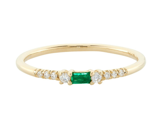 4×6mm Baguette Cut Emerald Ring , 14k Yellow Gold Emerald Ring Fashion Style