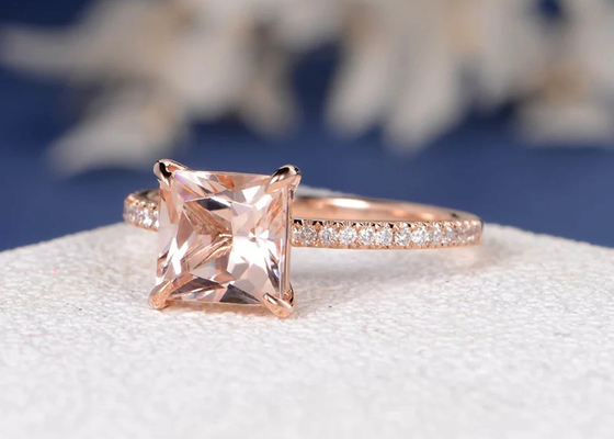 Morganite Real Diamond Jewellery Ring Princess Cut 6×6mm Size