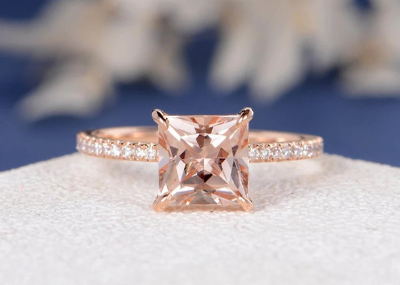 Morganite Real Diamond Jewellery Ring Princess Cut 6×6mm Size