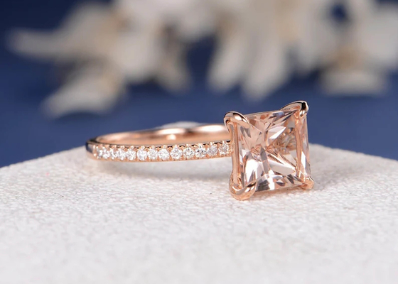 Morganite Real Diamond Jewellery Ring Princess Cut 6×6mm Size