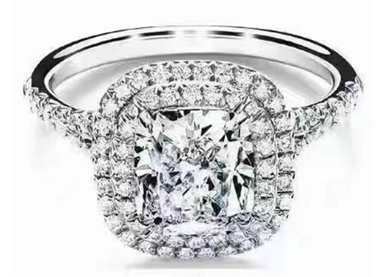 OEM Cushion Cut Halo Wedding Ring Set with 66pcs 1.2ct Diamond