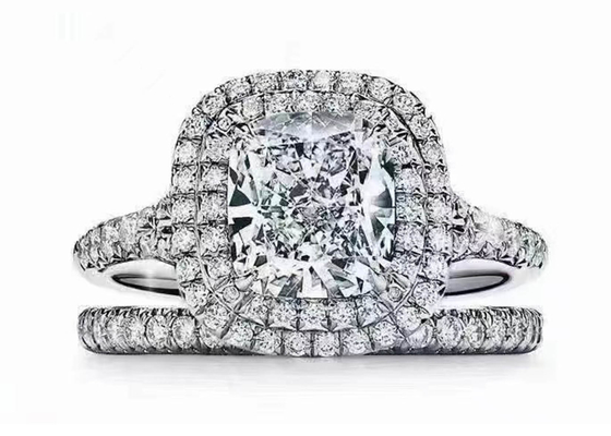 OEM Cushion Cut Halo Wedding Ring Set with 66pcs 1.2ct Diamond