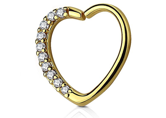 Classic 14k Gold Cartilage Hoop Earring , Heart Shape 16G Diamond Cartilage Earring