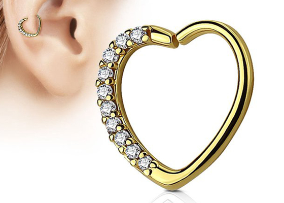 Classic 14k Gold Cartilage Hoop Earring , Heart Shape 16G Diamond Cartilage Earring